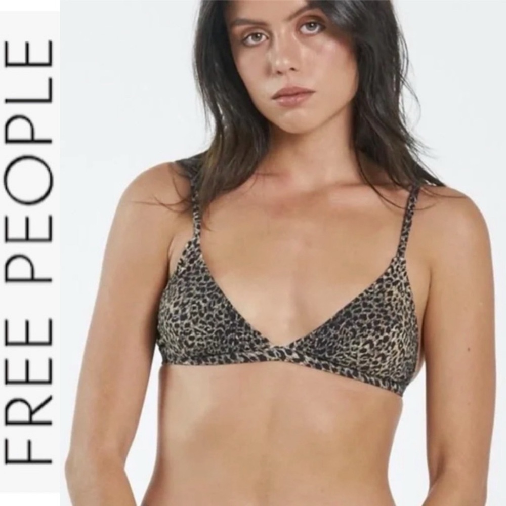 NEW Free People x Thrills Animal Print Wayward Triangle Bikini Top small